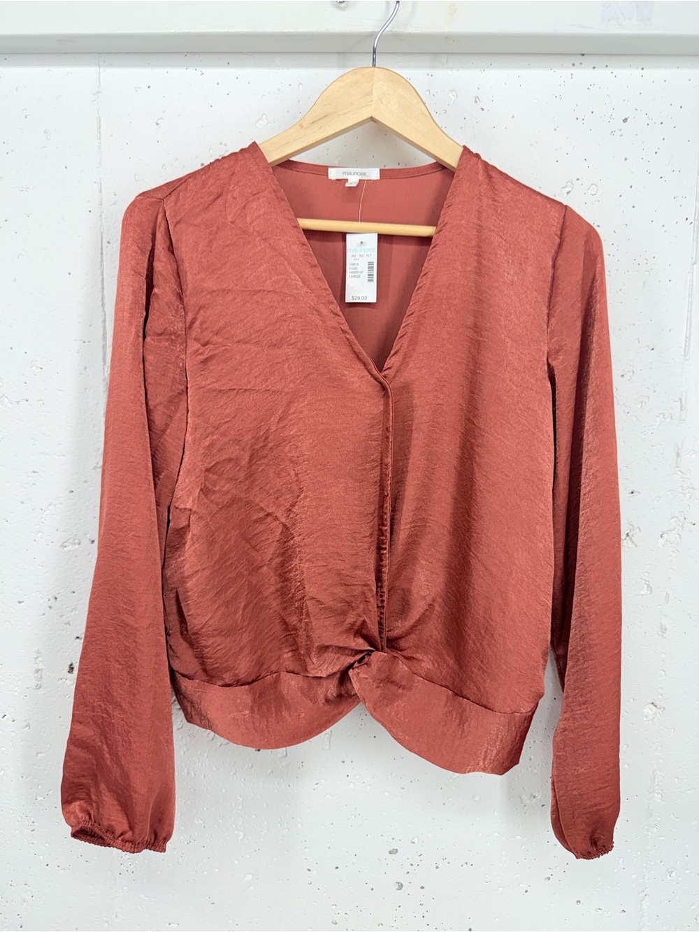 Maurices Size Large Rust Long Sleeve V Neck Blouse New